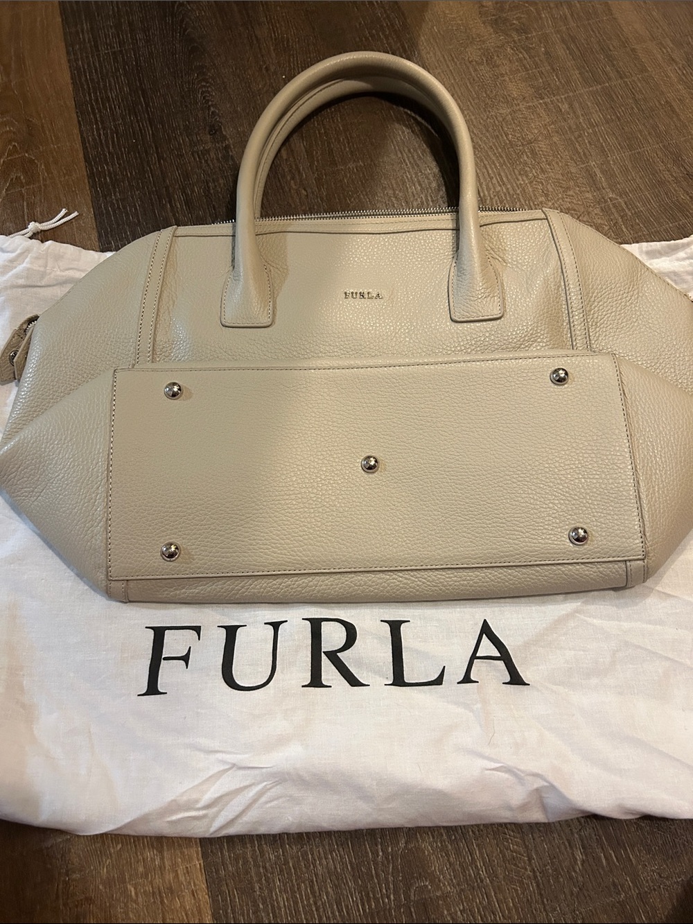 Furla Pebbled Leather Satchel in Light Beige
